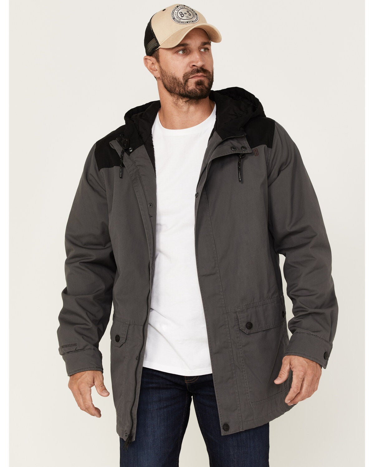 Brothers and Sons Men's Cruiser Waxed Canvas Hooded Jacket, Charcoal, hi-res