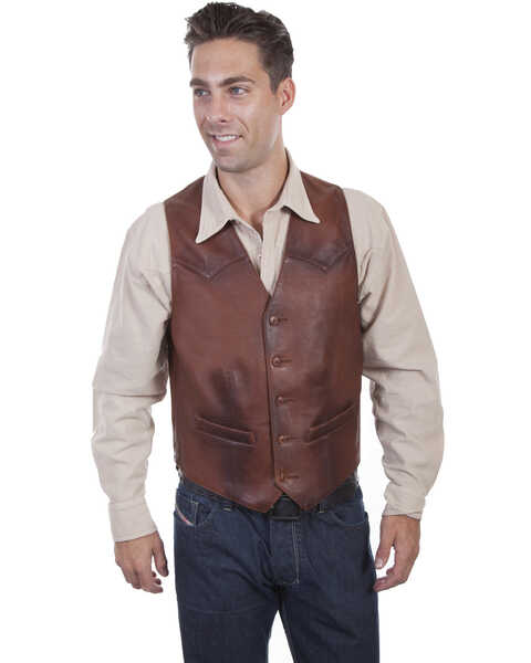 Scully Men's Classic Western Leather Vest, Brown, hi-res