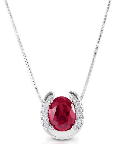 Image #1 -  Kelly Herd Women's Red Stone Horseshoe Necklace  , Silver, hi-res