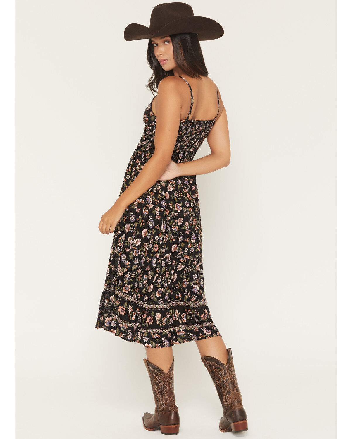 Image #4 - Angie Women's Floral Print Knot Front Midi Dress, Black, hi-res