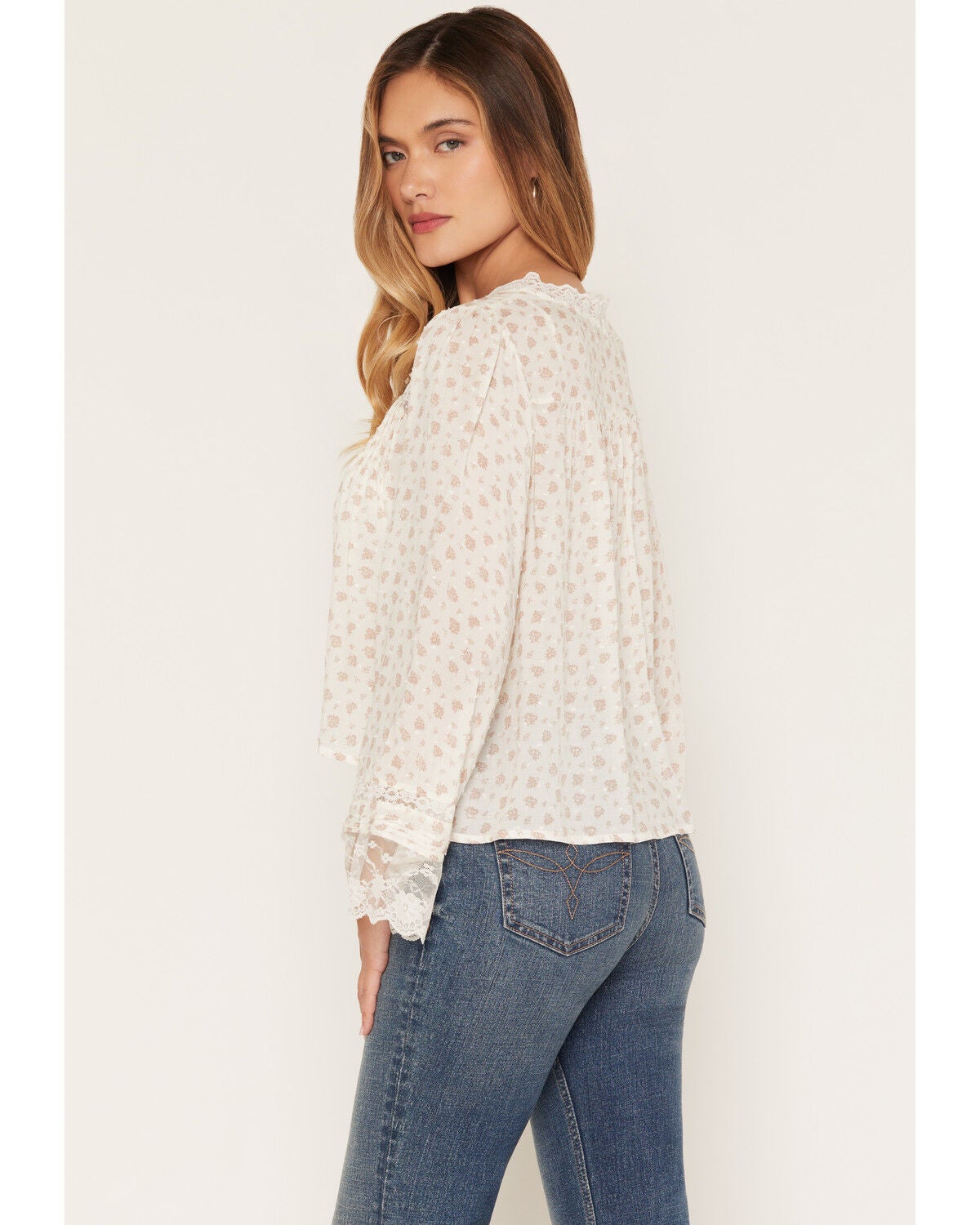 Image #4 - Wild Moss Women's Floral Lace Trim Top, Ivory, hi-res
