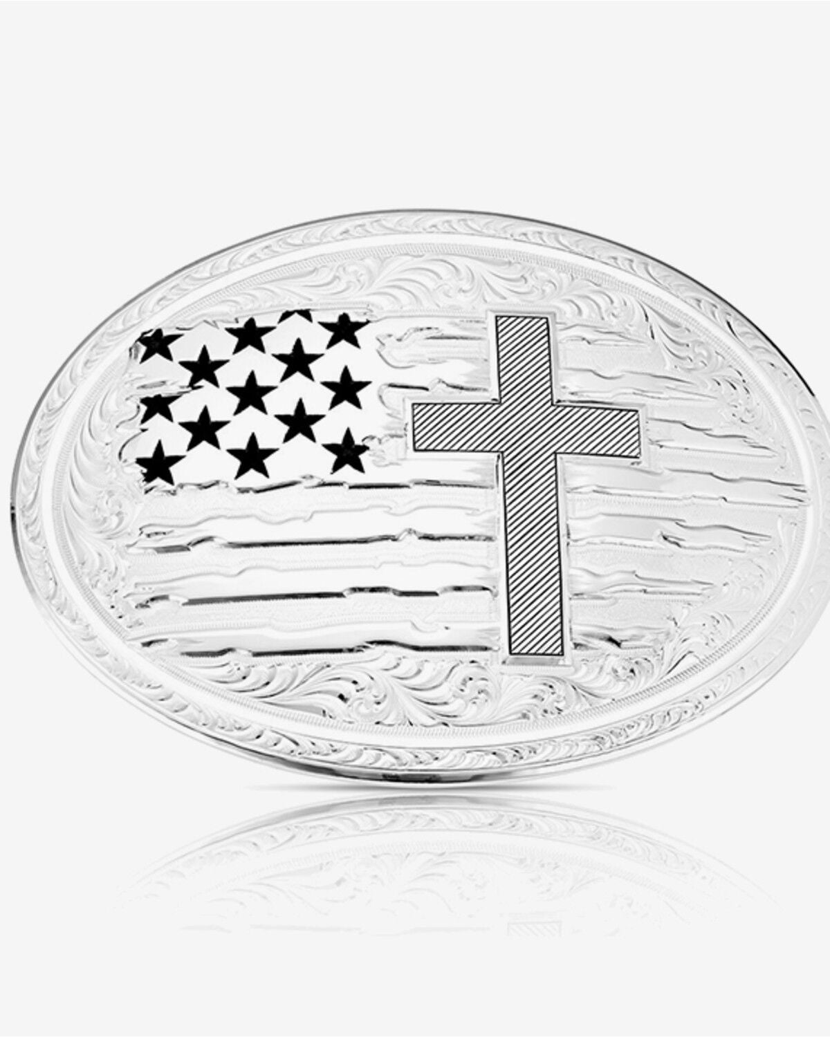 Montana Silversmiths Land of the Free American Made Belt Buckle, Silver, hi-res
