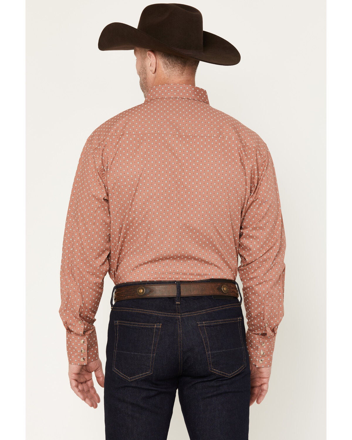Image #4 - George Strait by Wrangler Men's Geo Print Long Sleeve Snap Stretch Western Shirt, Rust Copper, hi-res