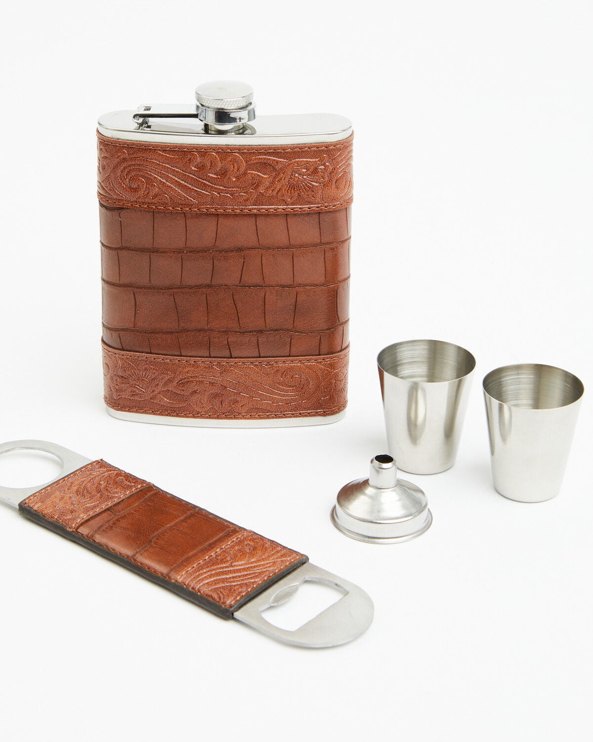 Image #1 - Boot Barn Flask Gift Set - 5 Piece, Cognac, hi-res