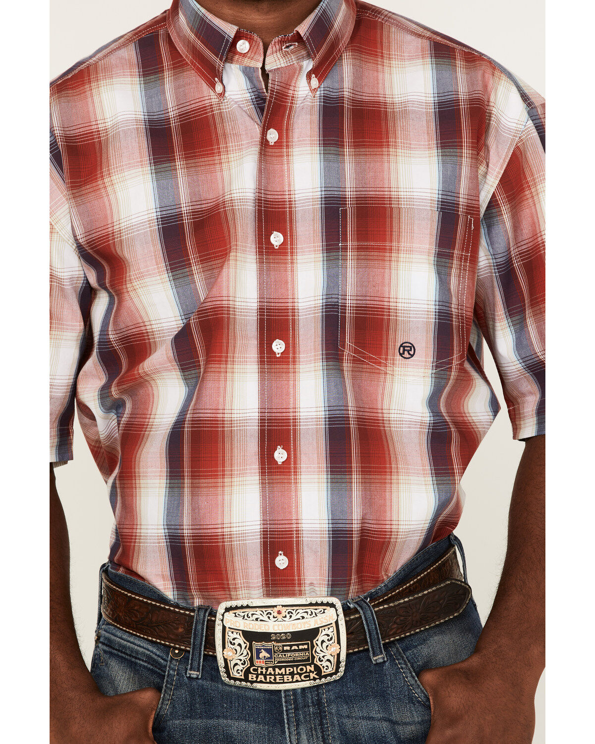 Image #3 - Roper Men's Liberty Bell Large Apple Plaid Short Sleeve Button Down Western Shirt, , hi-res