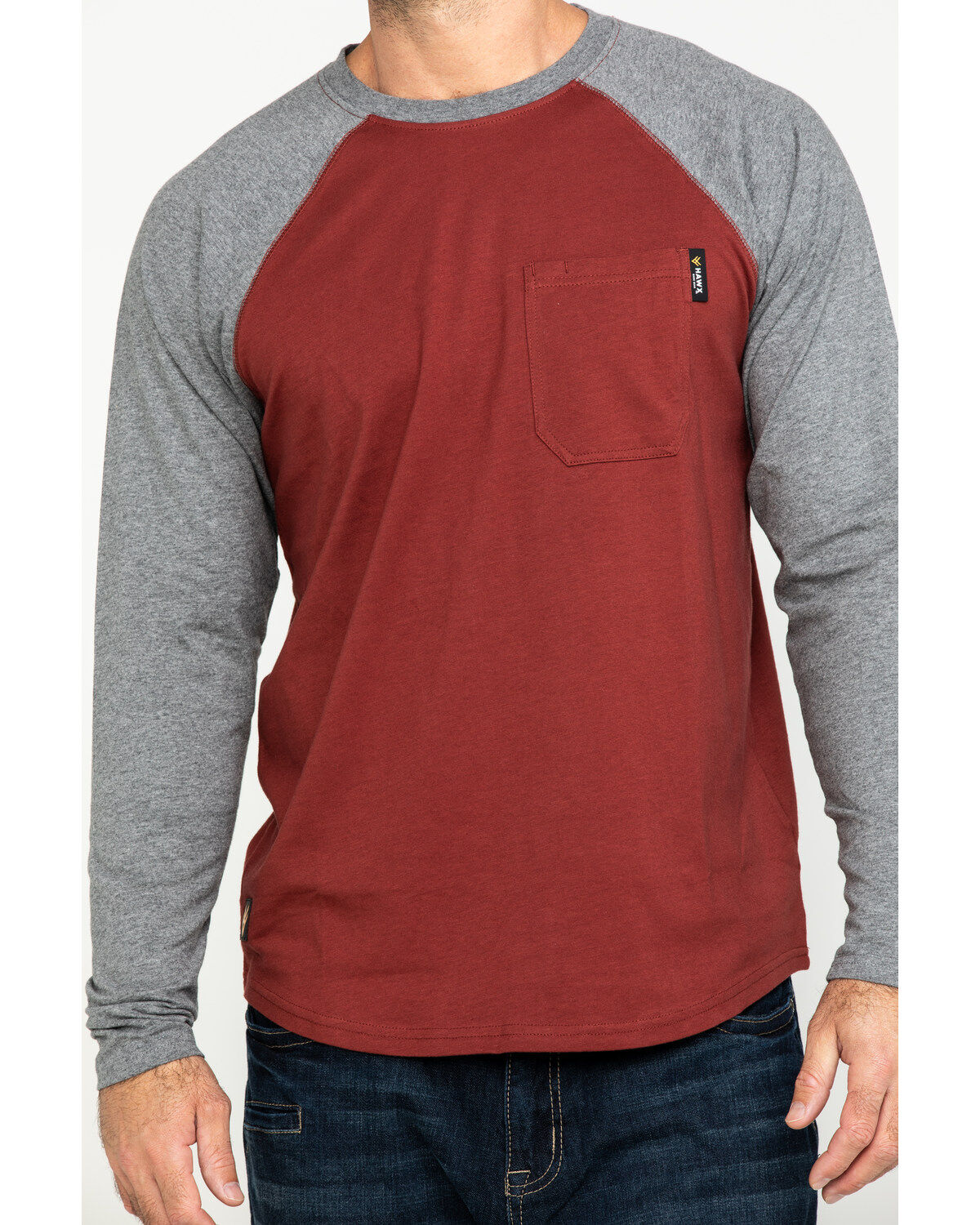 Image #4 - Hawx Men's Red Baseball Raglan Crew Long Sleeve Work Shirt - Tall, , hi-res