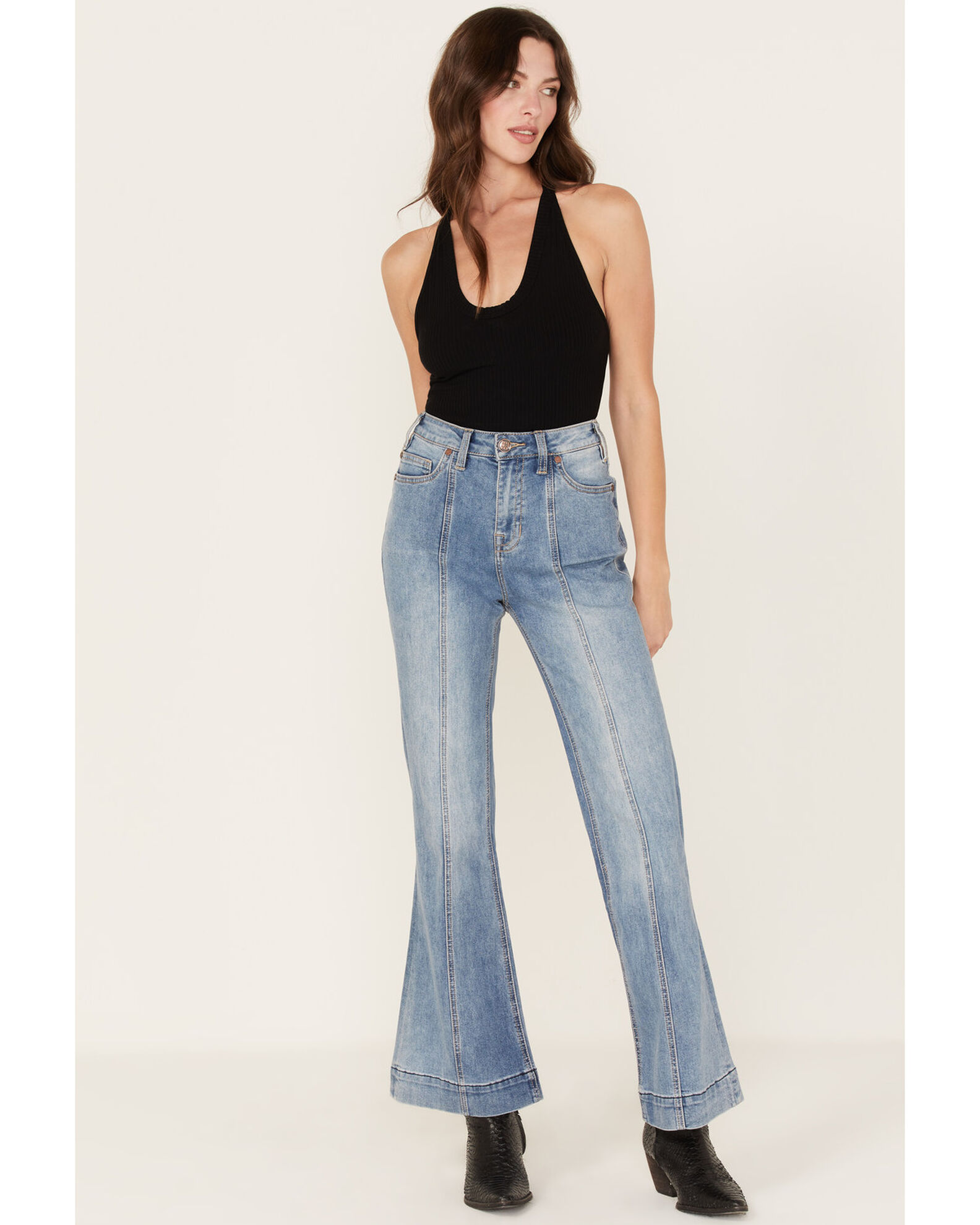 Rock Roll Denim Women s High Rise Slit Denim Trouser Jeans