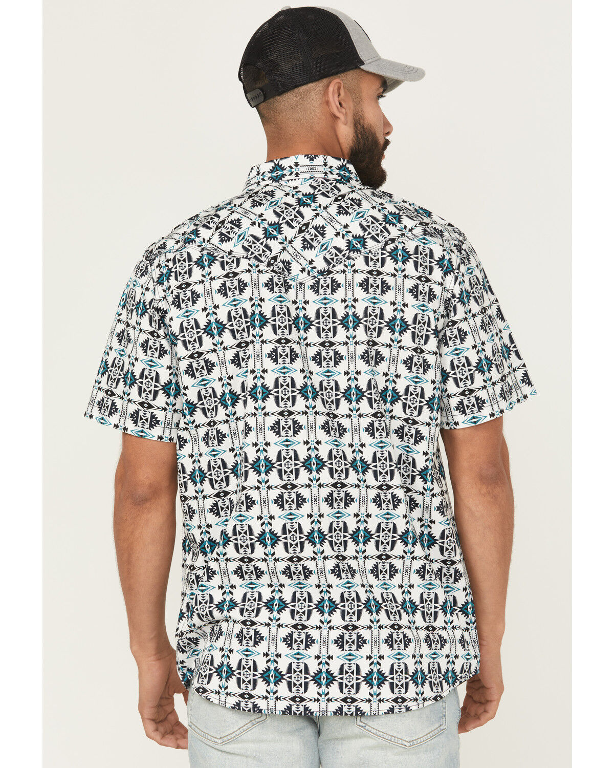 Image #4 - Moonshine Spirit Men's Thunder Cloud Southwestern Print Short Sleeve Snap Western Shirt, White, hi-res