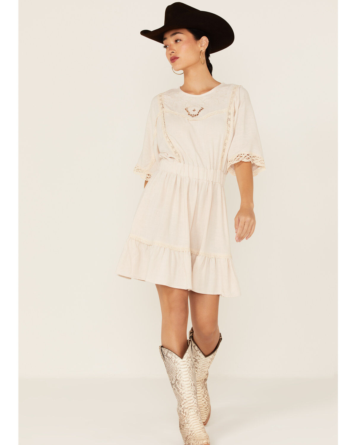 Image #2 - Maggie Sweet Women's Carmen Lace Mini Dress, Ivory, hi-res