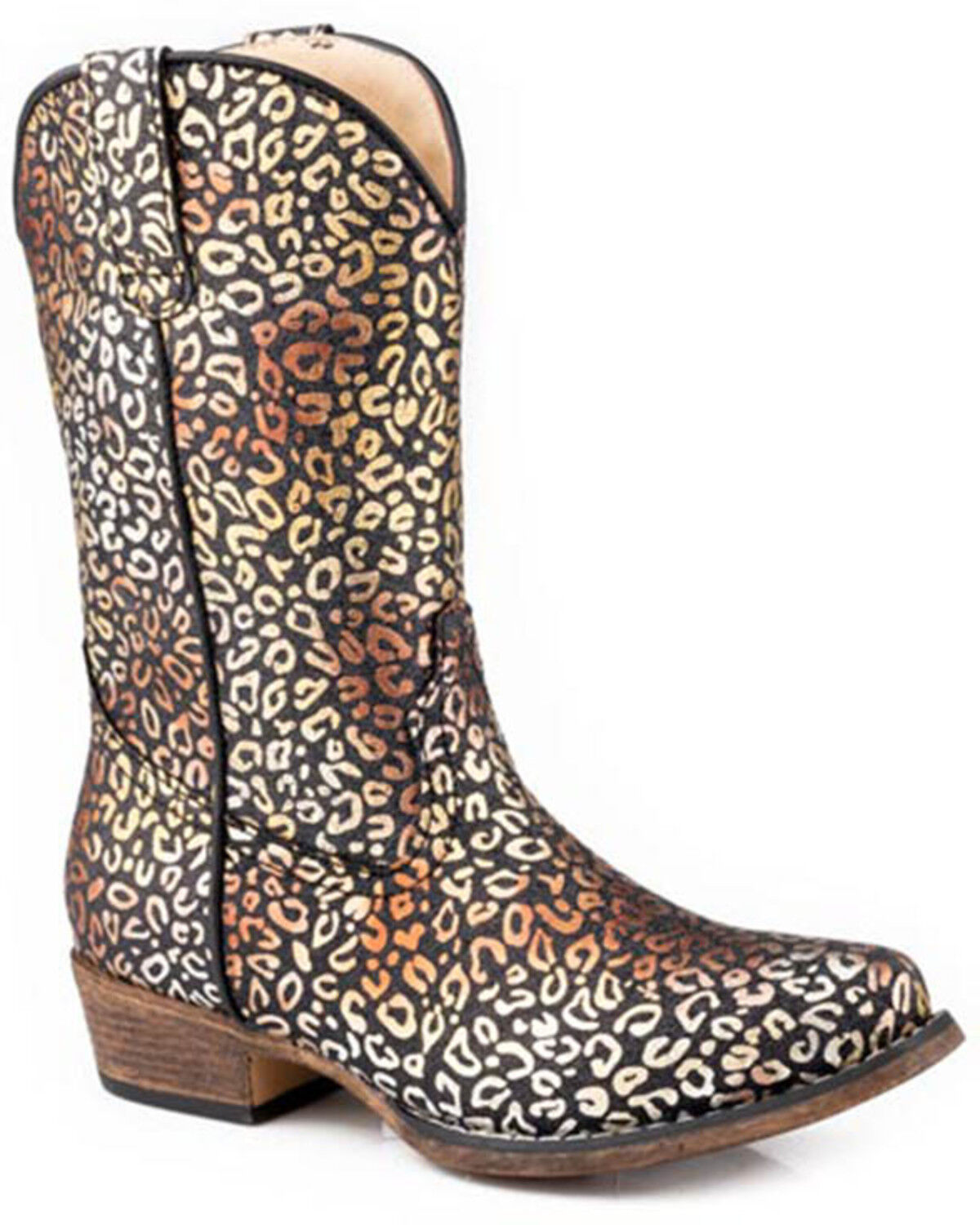 Image #1 - Roper Little Girls' Riley Leopard Print Western Boots - Snip Toe, Black, hi-res