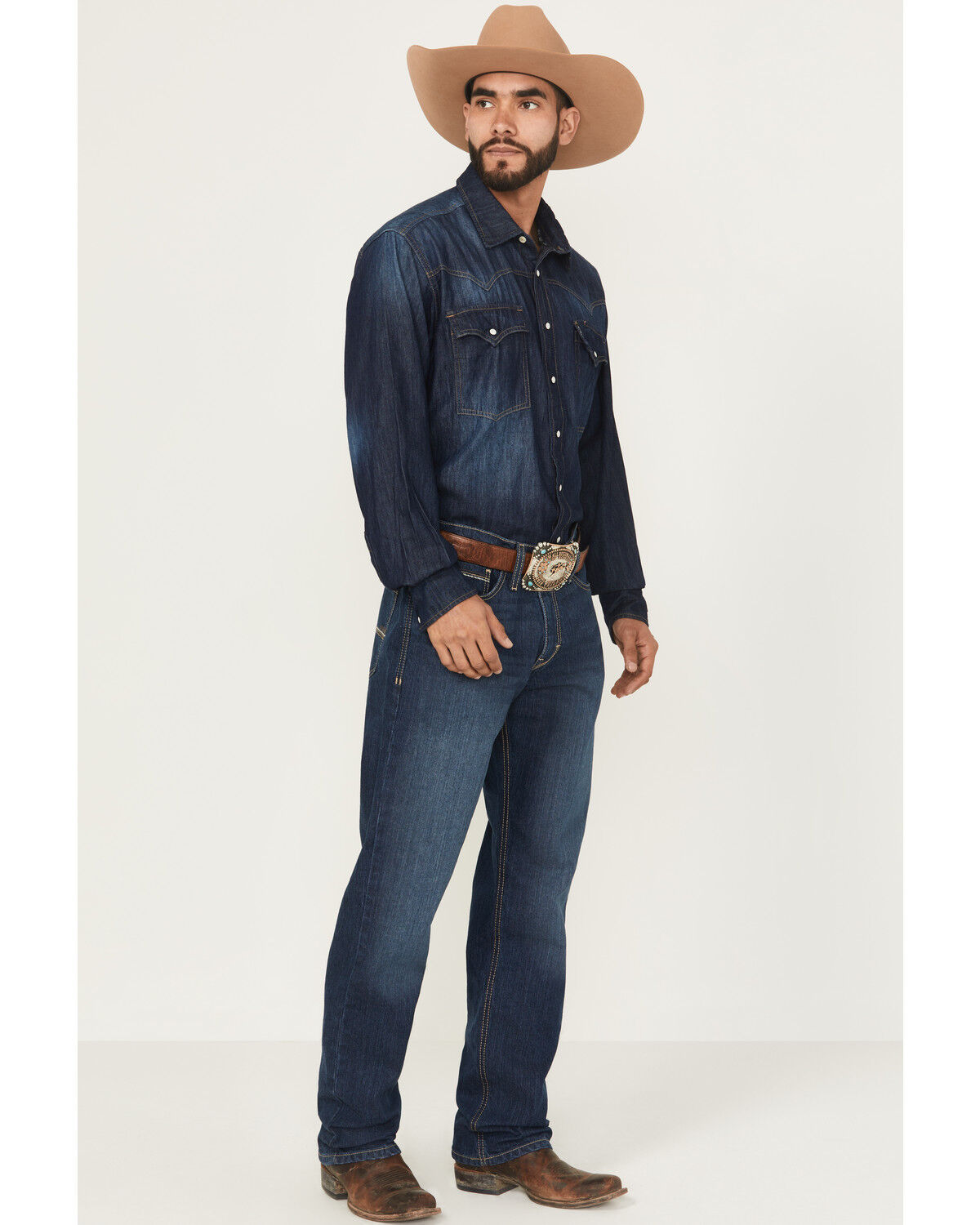 Image #1 - Cinch Men's Sawyer Dark Wash Loose Bootcut Stretch Denim Jeans, Indigo, hi-res