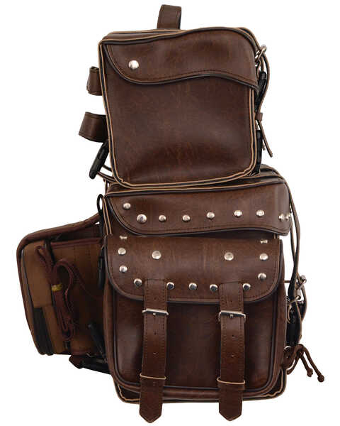 Image #2 - Milwaukee Leather Large Antique Four Piece Studded PVC Touring Pack With Barrel Bag, Brown, hi-res