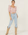 Beyond The Radar Women's Gingham Crop Cinch Detail Top, Blush, hi-res