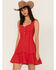 Maggie Sweet Women's Jazmin Eyelet Lace Ruffle Dress, Red, hi-res