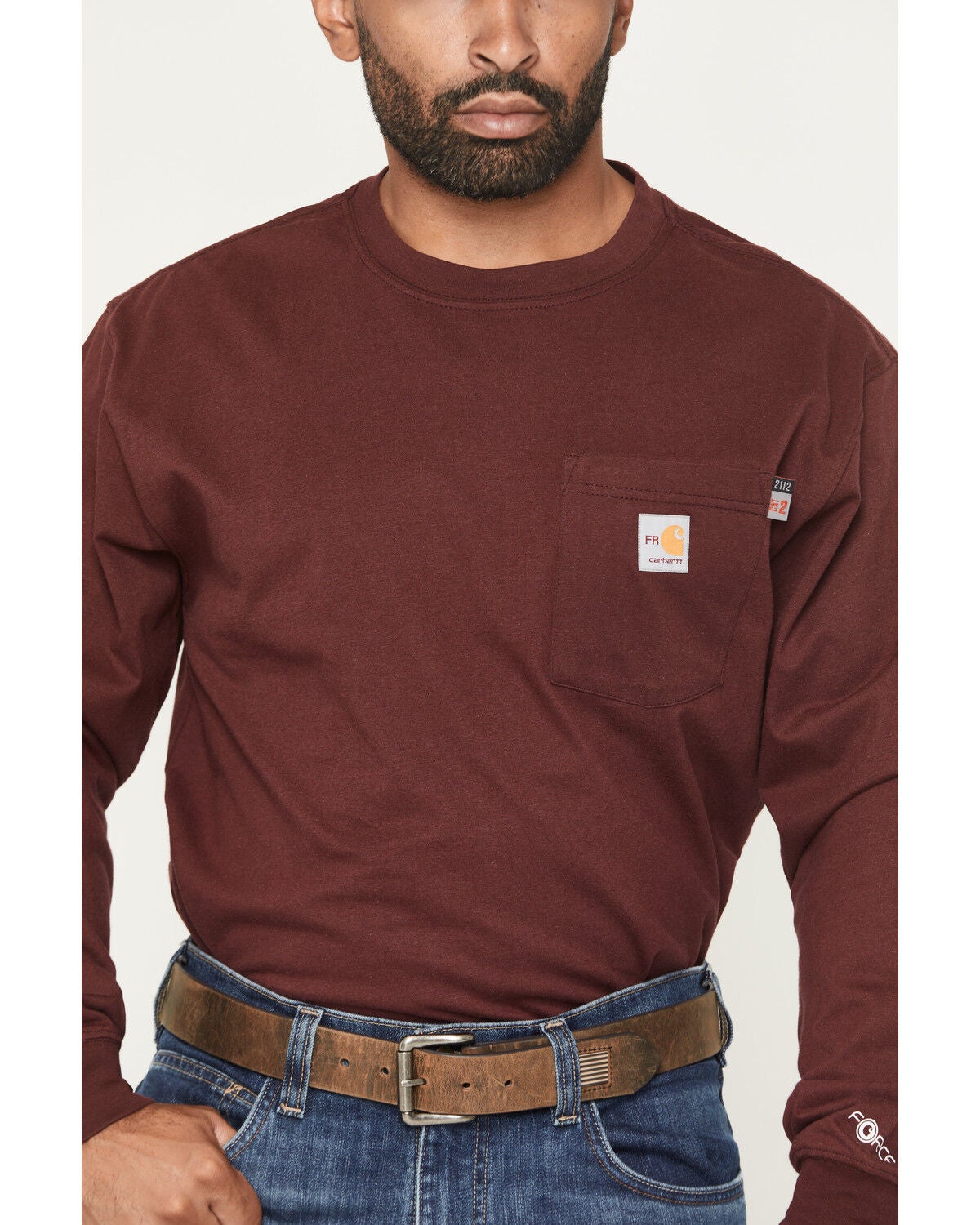 Image #3 - Carhartt Men's FR Force&reg; Loose Fit Eagle Long Sleeve Graphic Work T-Shirt, Burgundy, hi-res