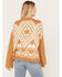 Wrangler Retro Women's Southwestern Print Ribbed Bell Sleeve Sweater, Tan, hi-res