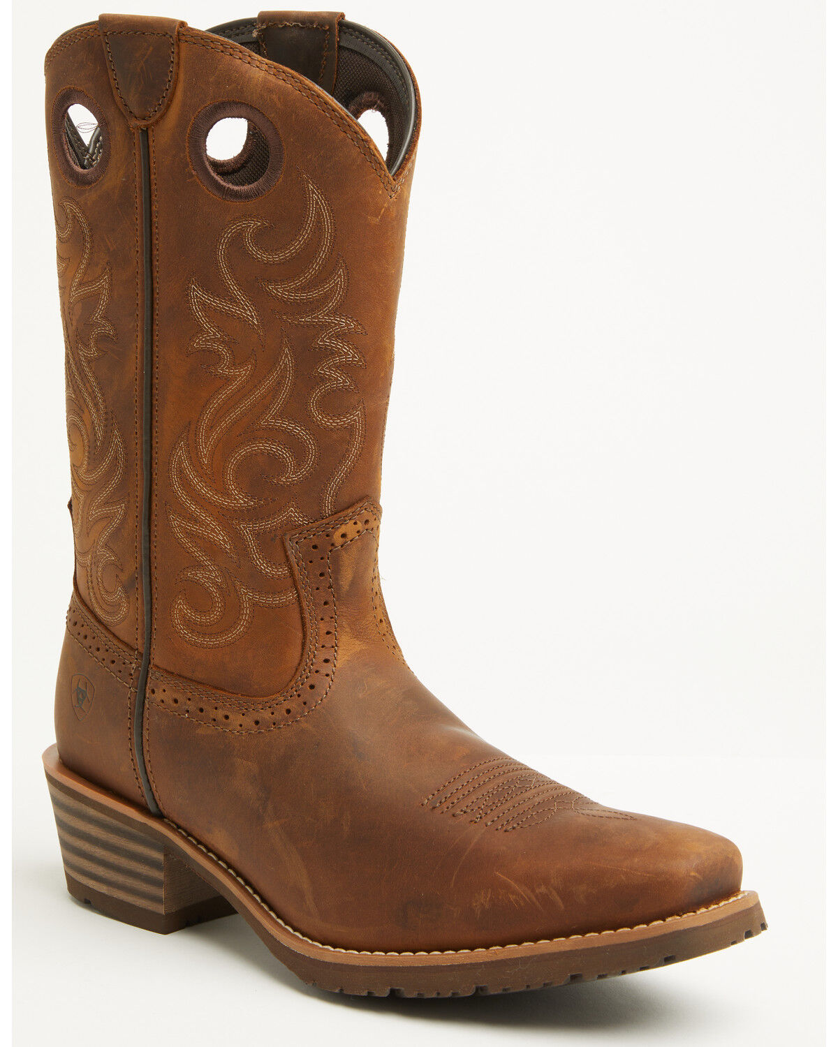 Image #1 - Ariat Men's Hybrid Roughstock Distressed Performance Western Boots - Square Toe, Brown, hi-res