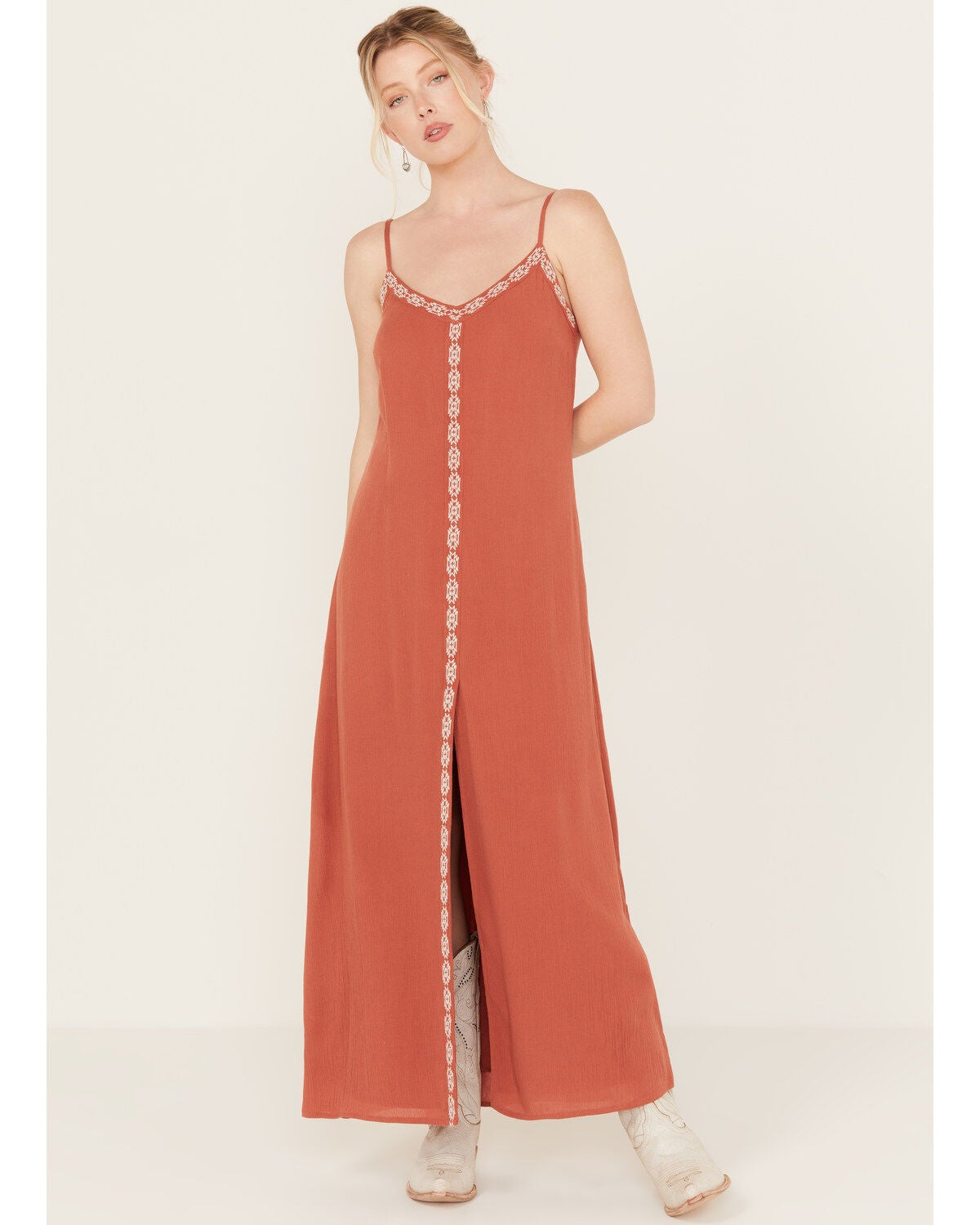 Idyllwind Women's Myrtle Embroidered Trim Maxi Dress, Pecan, hi-res
