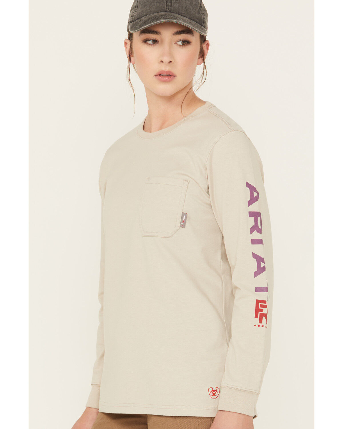 Image #2 - Ariat Women's FR Stretch Logo Long Sleeve Work Tee, Brown, hi-res