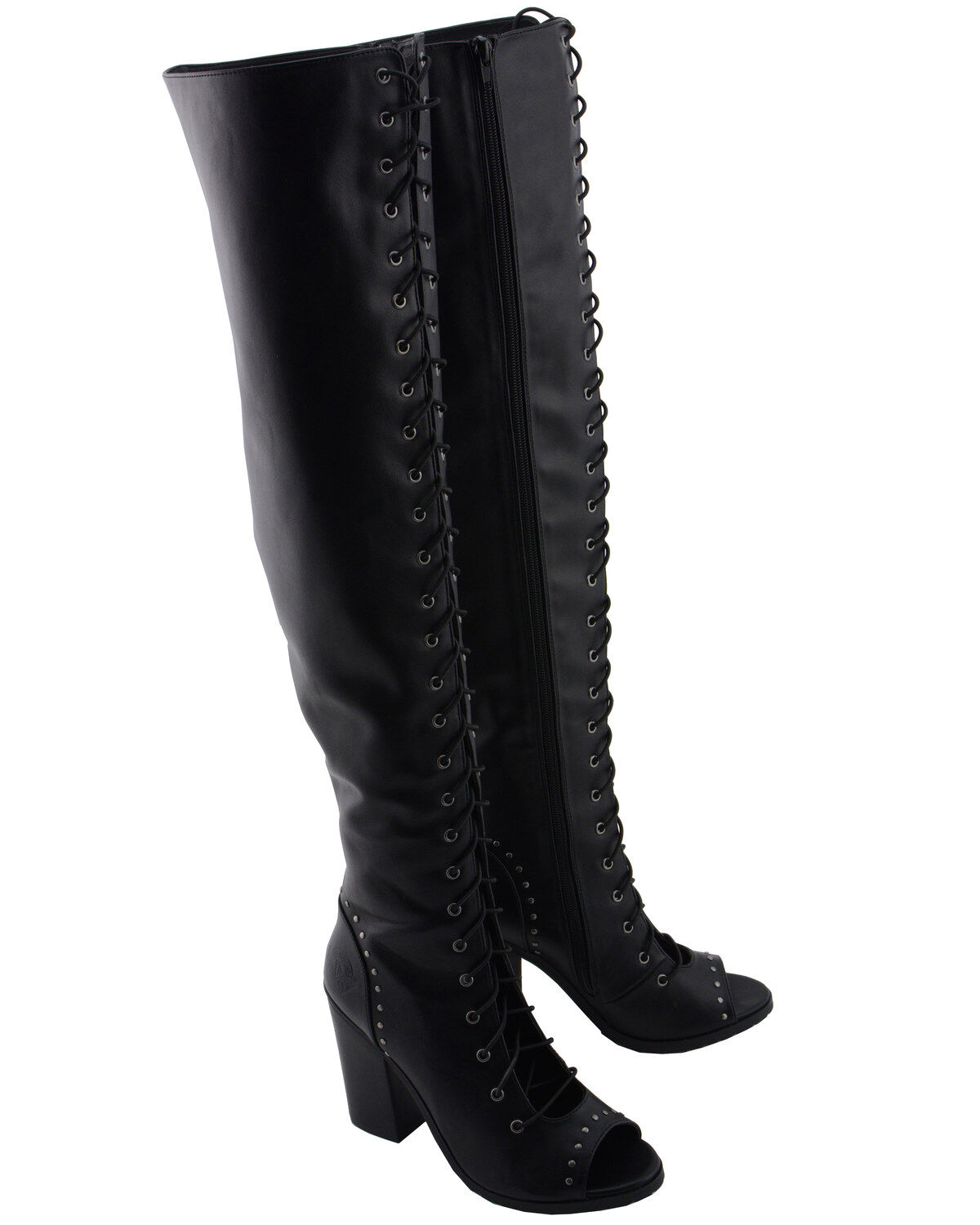 black open toe knee high boots