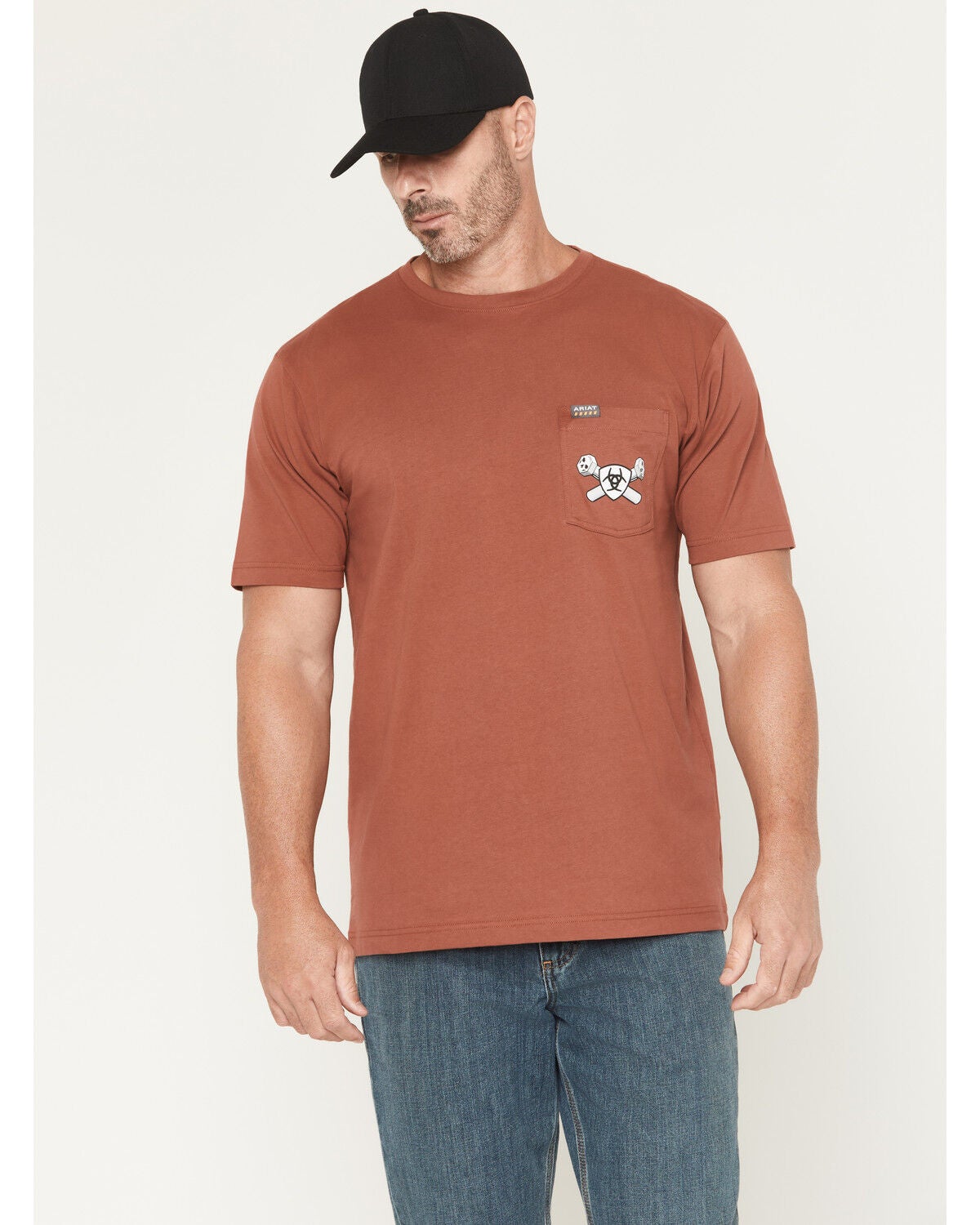 Ariat Men's Rebar Cotton Strong Bolt Skull Short Sleeve Work T-Shirt, Red, hi-res