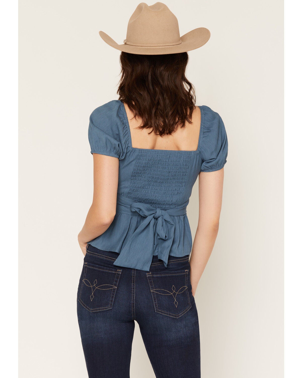 Image #4 - Ash & Violet Women's Bow Trim Short Sleeve Top, Teal, hi-res