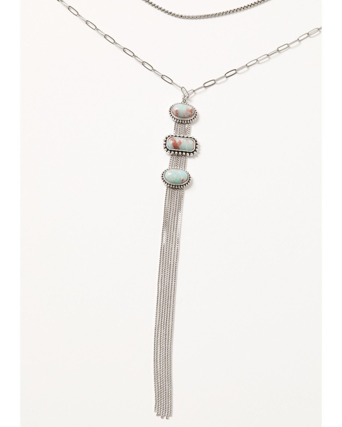 Image #2 - Shyanne Women's Triple Stone Jasper Fringe Necklace, Silver, hi-res