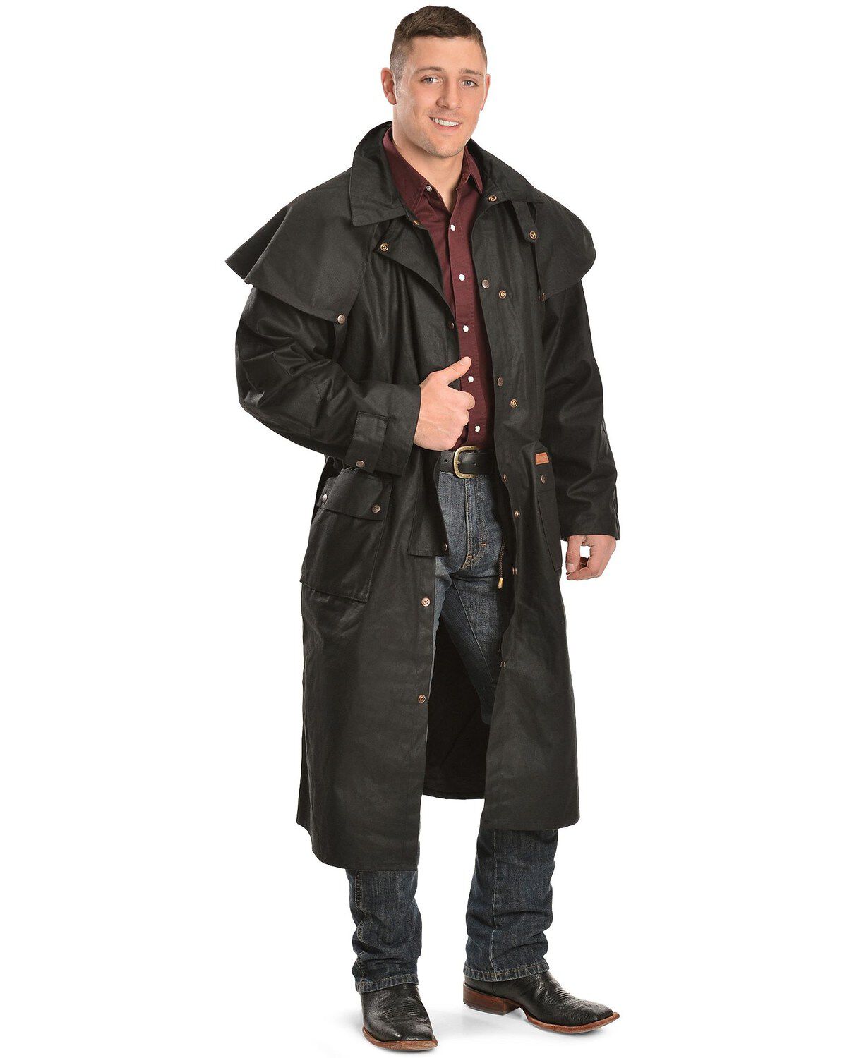 Image #2 - Outback Men's Low Ride Duster Coat, Black, hi-res