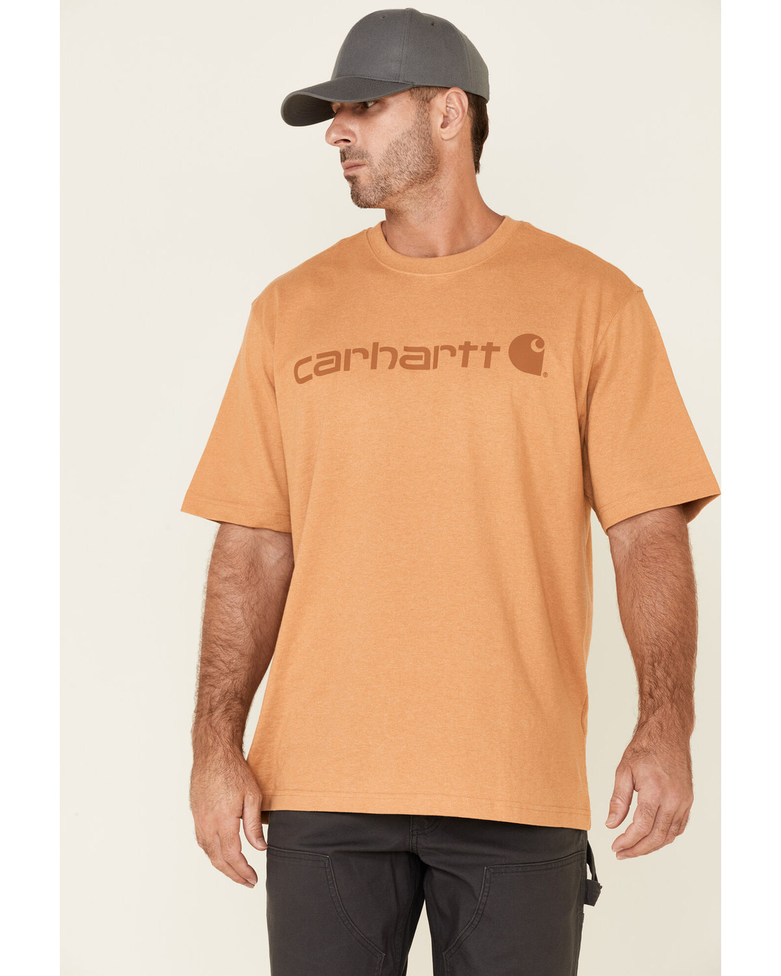 Carhartt Men s Yellowstone Heather Midweight Signature Logo Short Sleeve Work T Shirt
