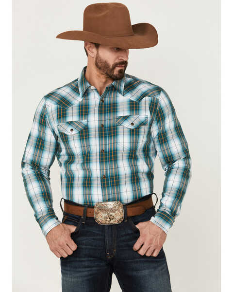 Cody James Men's Mineral Large Plaid Long Sleeve Snap Western Shirt  , Blue, hi-res