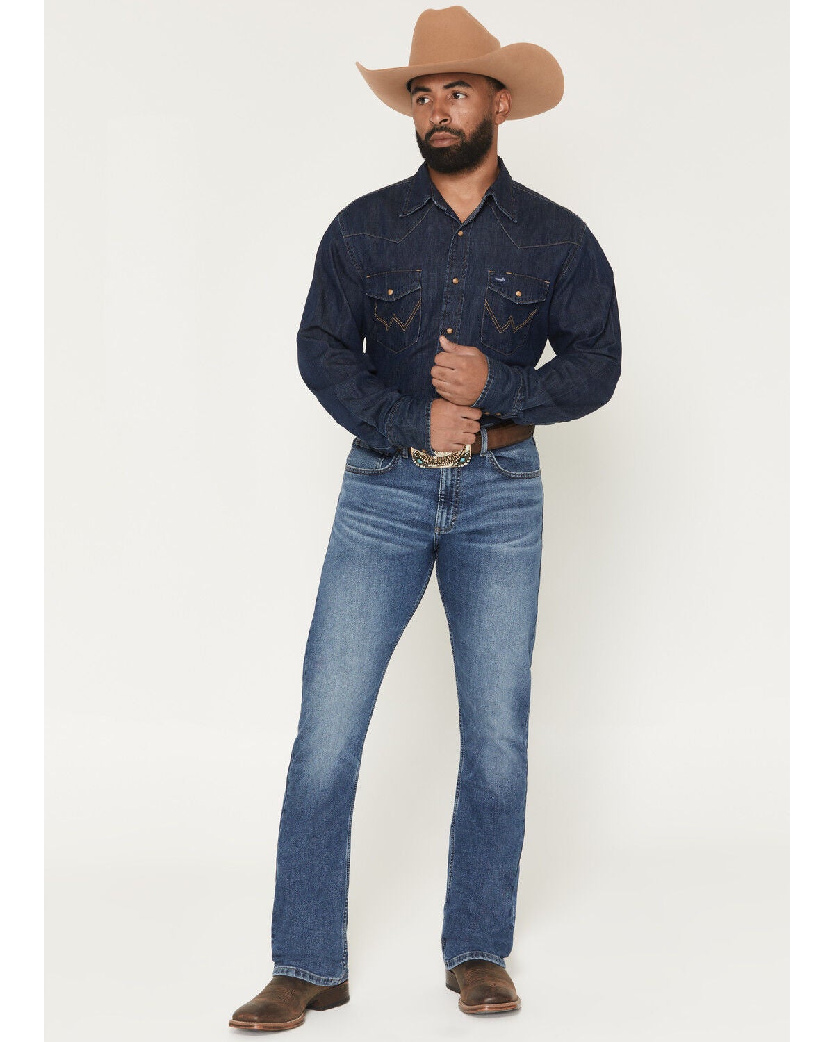 Image #1 - Wrangler 20X 42MWX Colorado Medium Wash Vintage Bootcut Stretch Denim Jeans, Medium Wash, hi-res