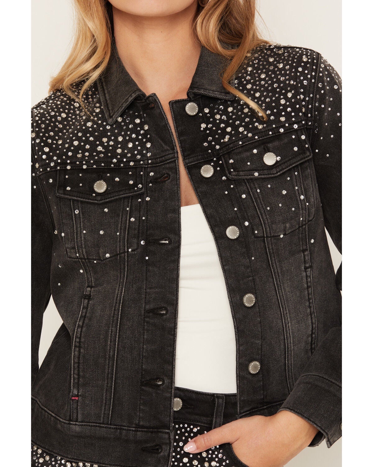 Image #3 - Idyllwind Women's Forest Rhinestone Denim Jacket, Black, hi-res