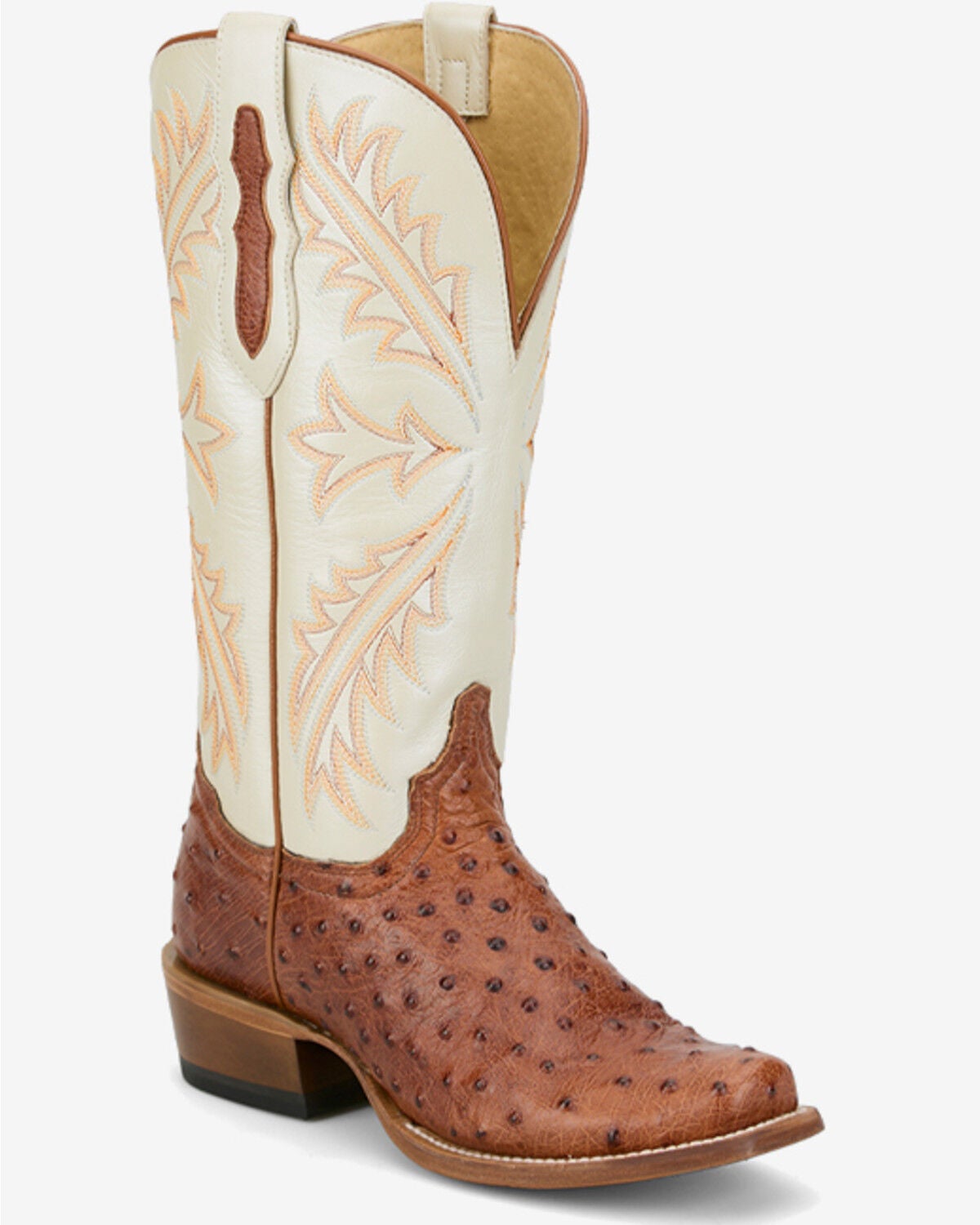 Tony Lama Women's Ranchero Exotic Ostrich Western Boots - Square Toe, Cognac, hi-res
