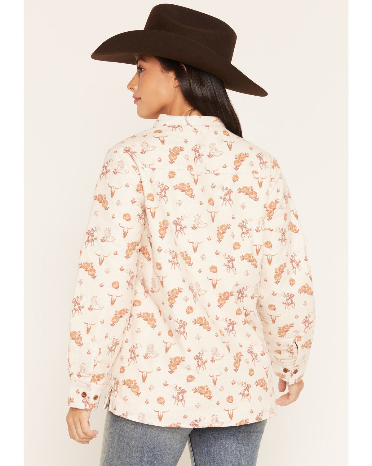 Image #4 - Ely Walker Women's Boot Barn Exclusive Western Conversational Print Sherpa Lined Flannel Shacket, Cream, hi-res