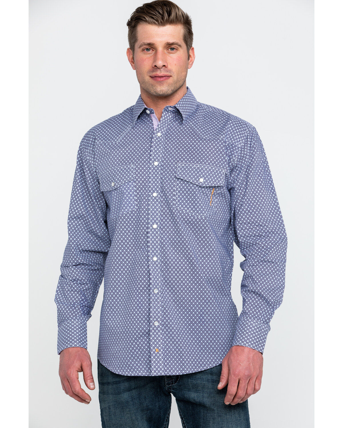 Image #5 - Resistol Men's Suffolk Geo Print Long Sleeve Western Shirt, Purple, hi-res