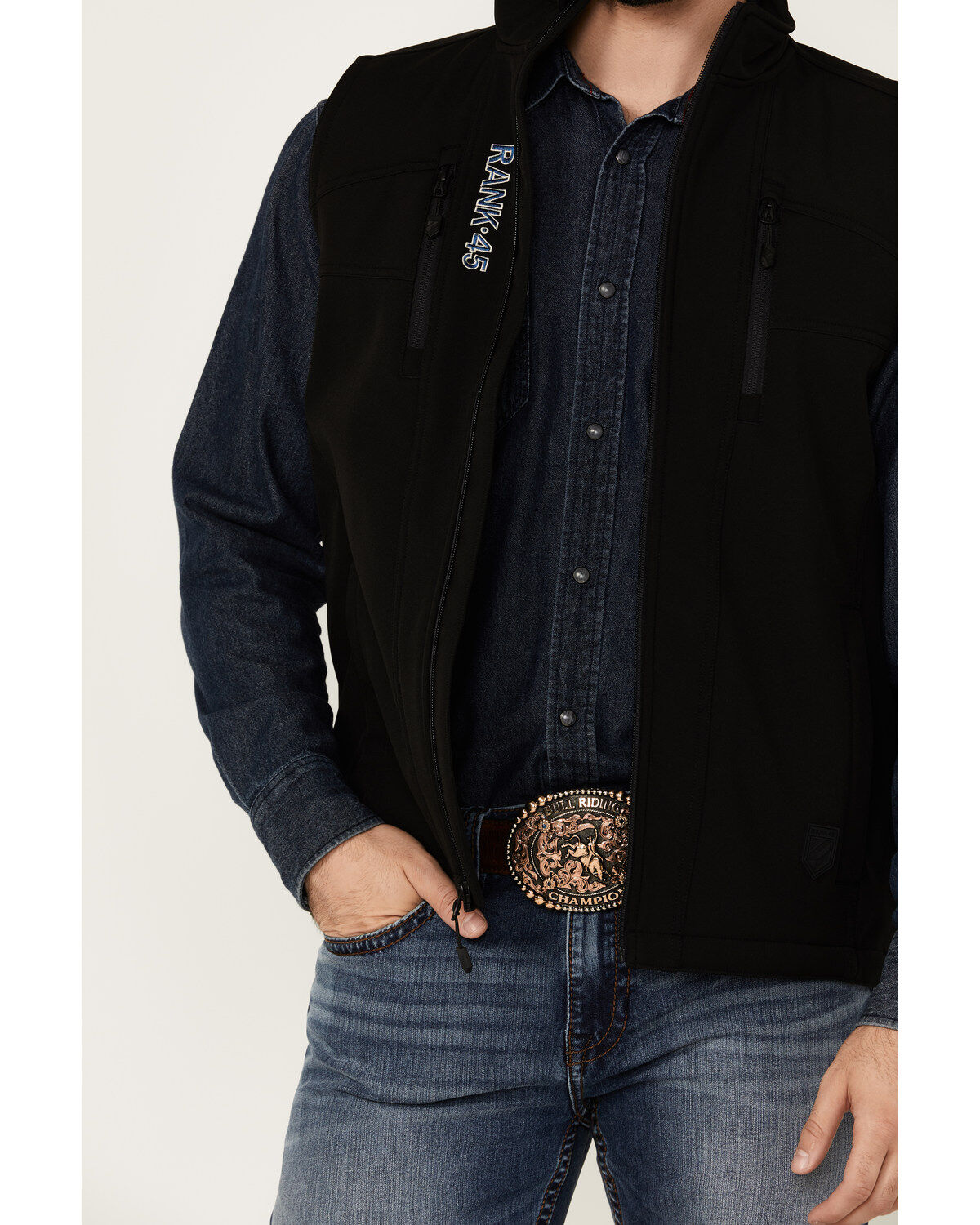 Image #3 - RANK 45® Men's Ralington Embroidered Softshell Vest, Black, hi-res