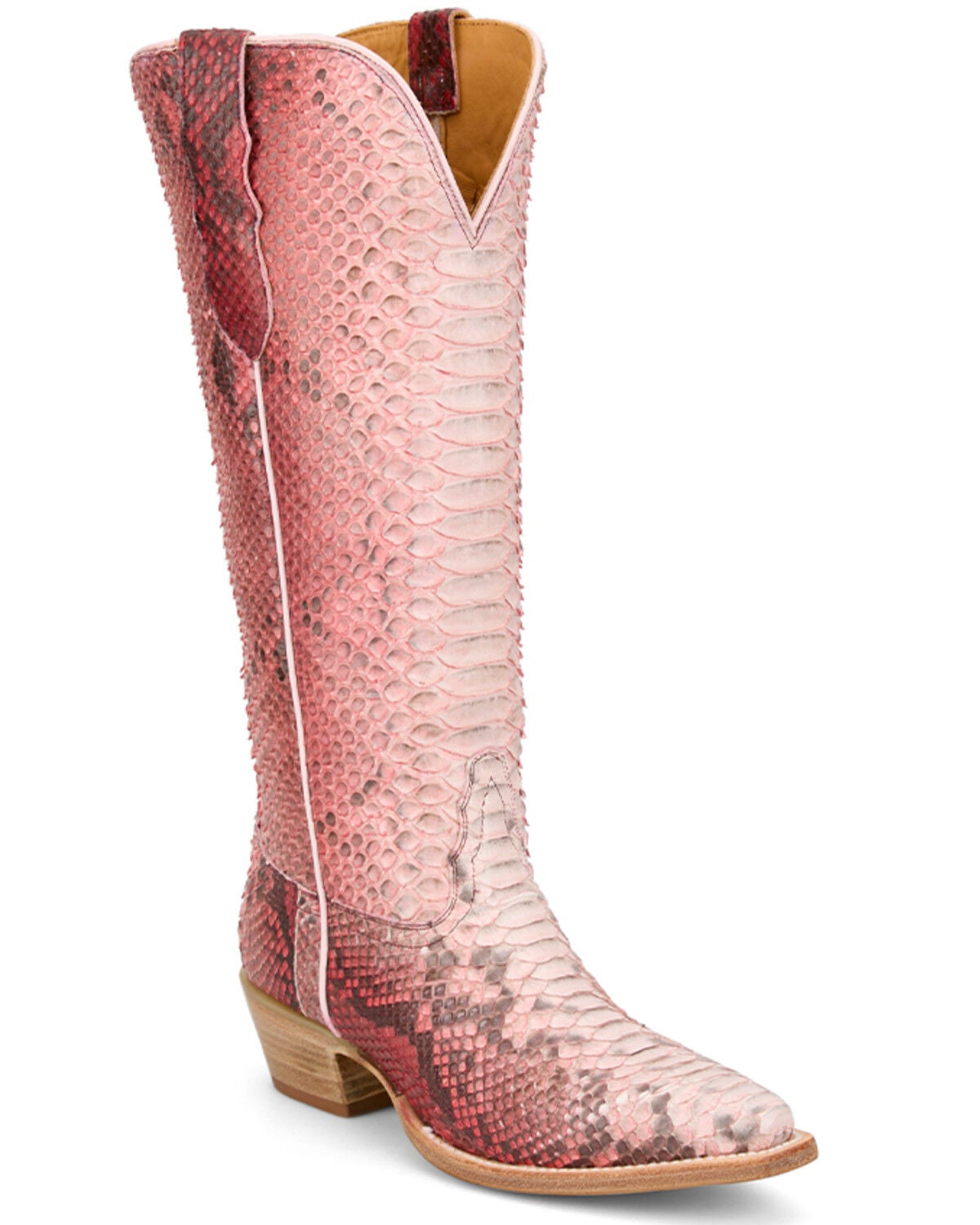 Tony Lama Women's Black Label Exotic Python Tall Western Boots - Snip Toe, Red, hi-res