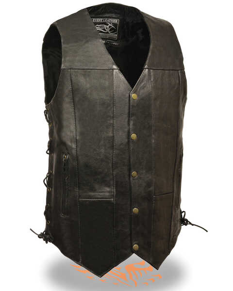 Milwaukee Leather Men's 10 Pocket Side Lace Vest - Tall, Black, hi-res