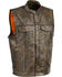 Milwaukee Leather Men's Open Neck Snap/Zip Front Club Style Vest, Black/tan, hi-res