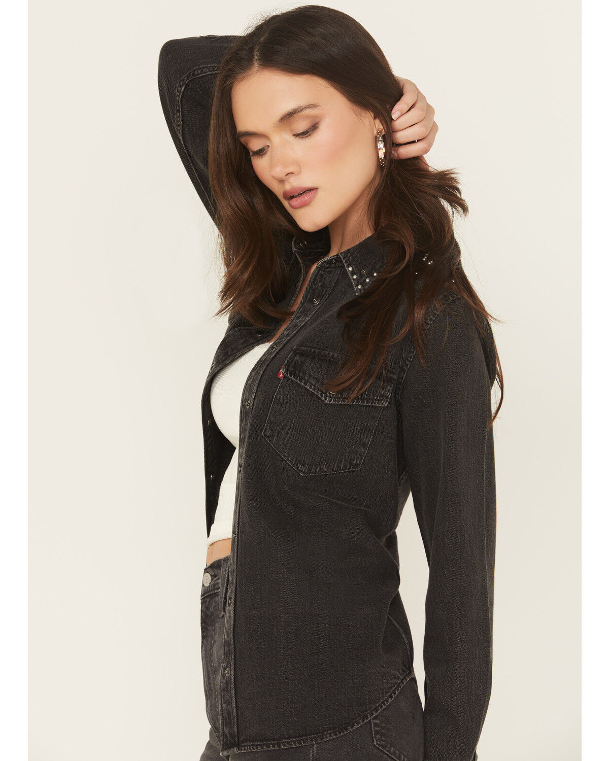 Image #2 - Levi's Premium Women's Iconic Western Denim Long Sleeve Snap Shirt, Black, hi-res