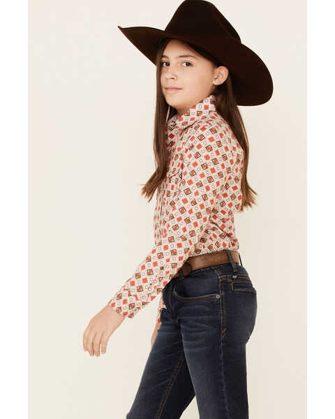 Image #2 - Cruel Girl Girls' Diamond Geo Print Long Sleeve Pearl Snap Western Shirt , Pink, hi-res