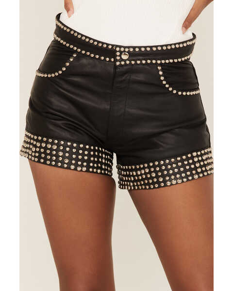 Understated Leather Women's Thelma High Rise Studded Leather Shorts