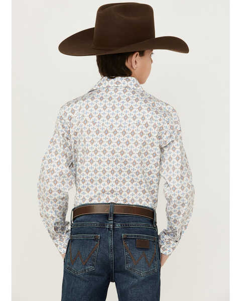 Panhandle Boys' Southwestern Geo Print Long Sleeve Shirt, Natural, hi-res
