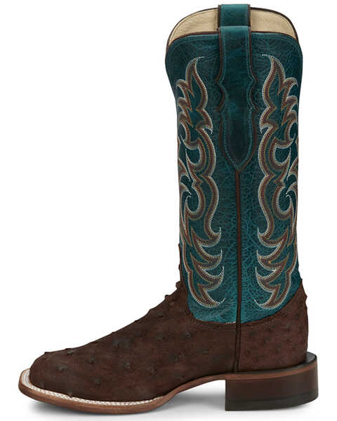 Justin Women's Exotic Full Quill Ostrich Western Boots - Broad Square Toe, Brown, hi-res