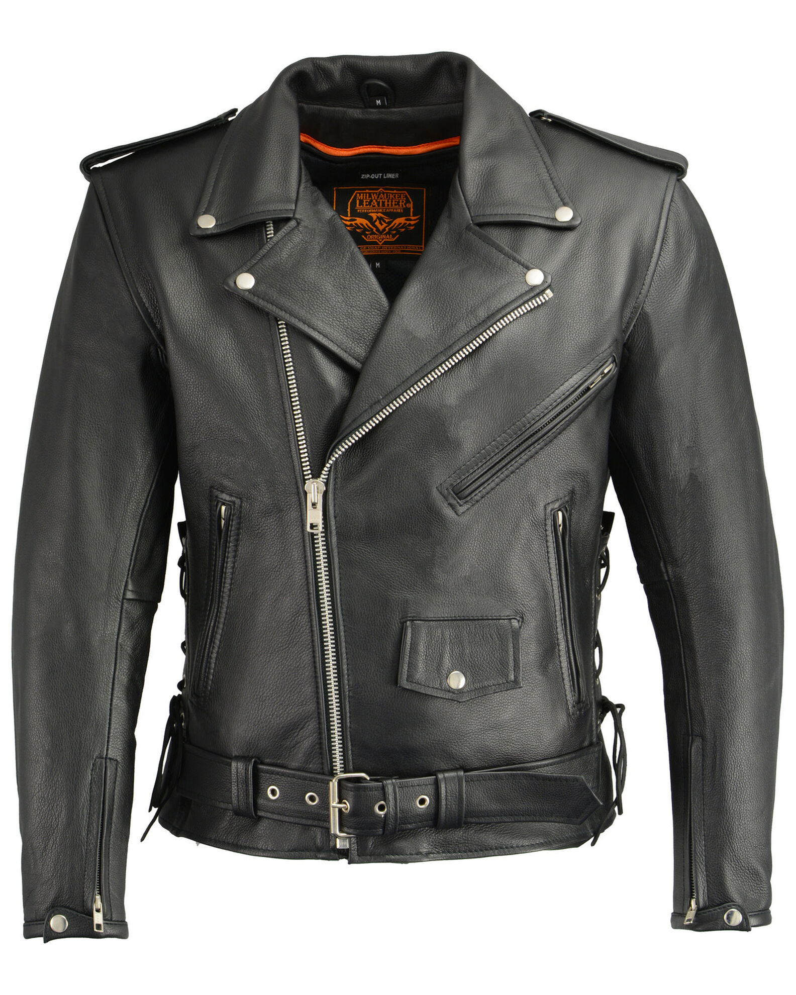 Milwaukee Leather Men's Side Set Belt Utility Pocket Motorcycle Jacket