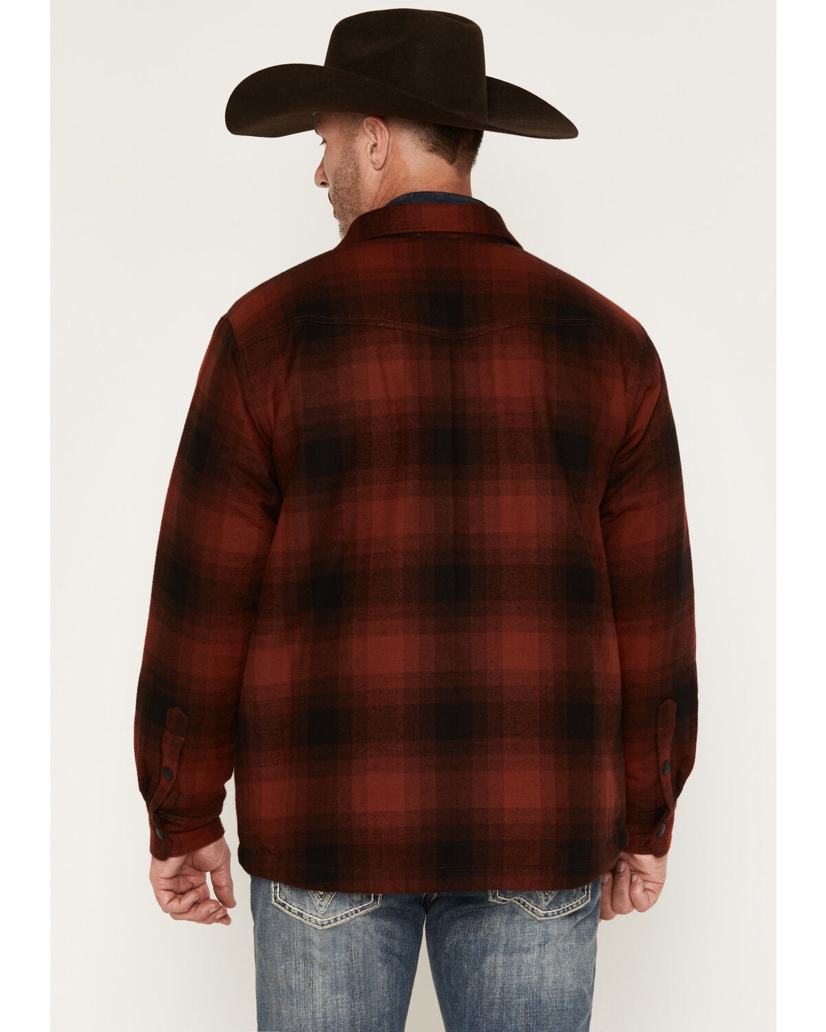 Image #4 - Ariat Men's Retro Buffalo Plaid Print Snap Shirt Jacket, Red, hi-res
