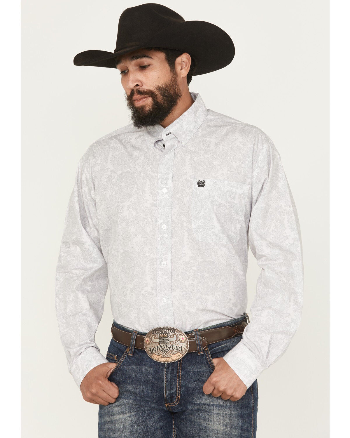 Cinch Men's Paisley Print Long Sleeve Button-Down Western Shirt, White, hi-res