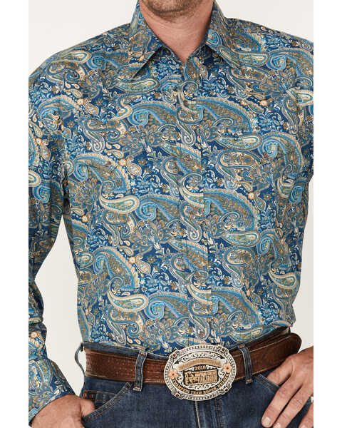 Stetson Men's Paisley Print Long Sleeve Western Shirt, Blue, hi-res