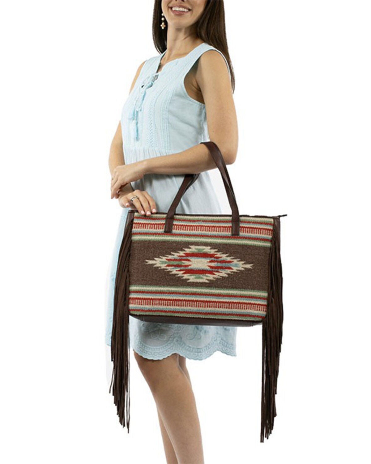 Image #1 - Scully Women's Woven Fringe Tote Handbag, Brown, hi-res