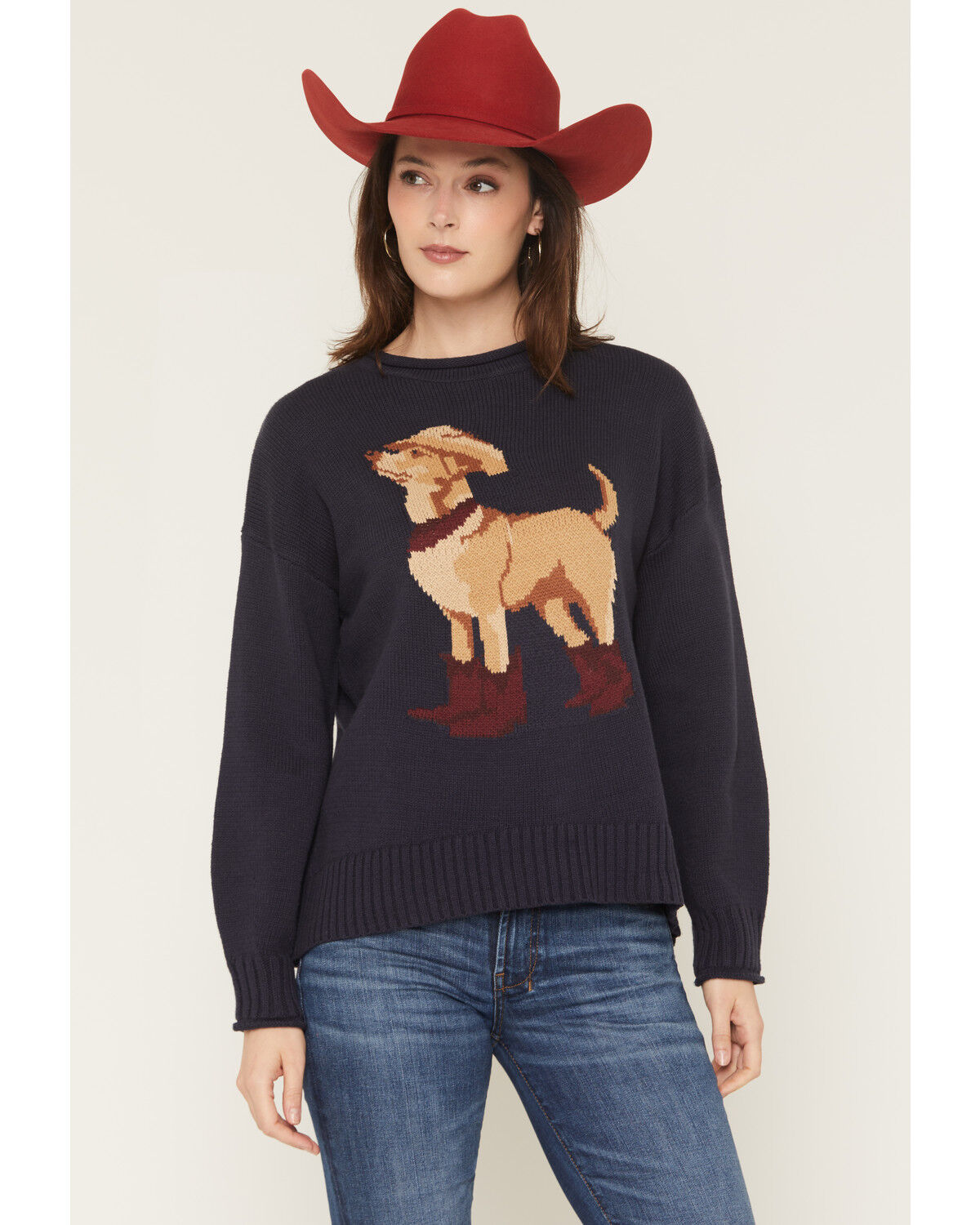Wishlist Women's Cowboy Dog Sweater, Navy, hi-res